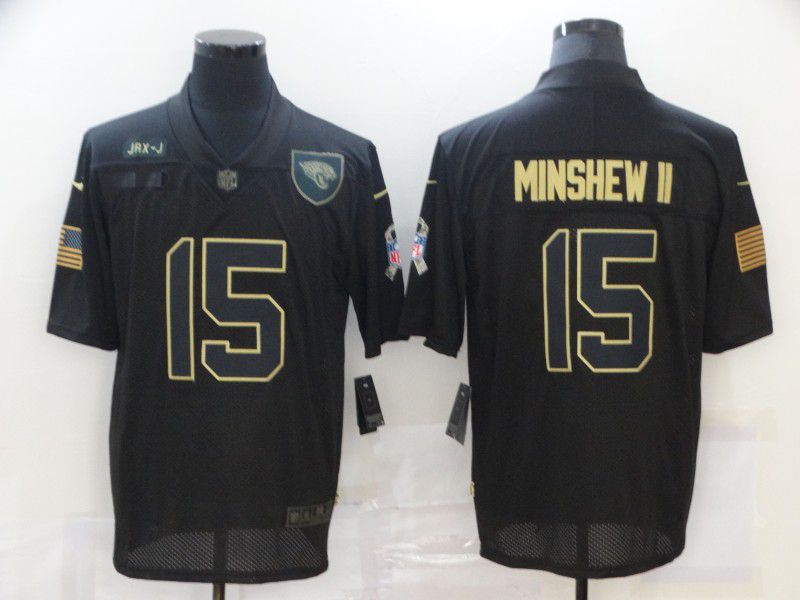 Men Jacksonville Jaguars 15 Minshew ii Black gold lettering 2020 Nike NFL Jersey